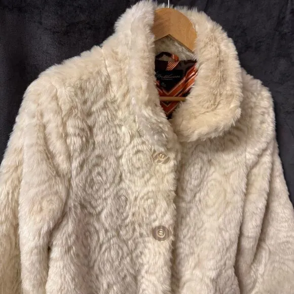 Dollhouse Cream Faux Fur Jacket | M | Y2K Mod Chevron Lined Short Coat