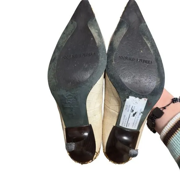 Donald J Pliner Champagne Gator Metallic Pointy Heels Size 6 M