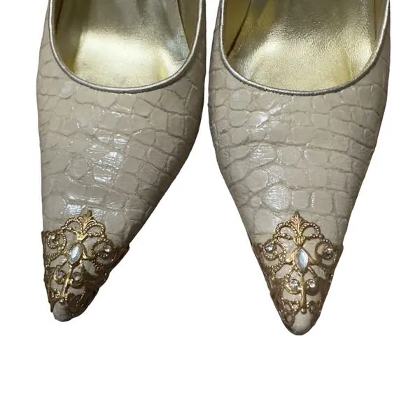 Donald J Pliner Champagne Gator Metallic Pointy Heels Size 6 M