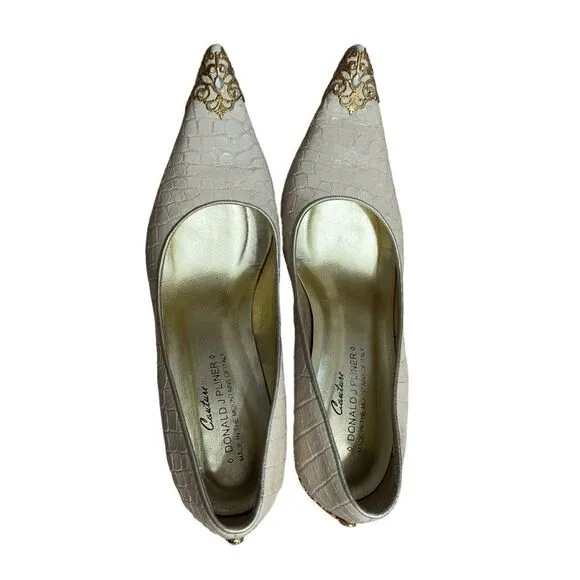 Donald J Pliner Champagne Gator Metallic Pointy Heels Size 6 M