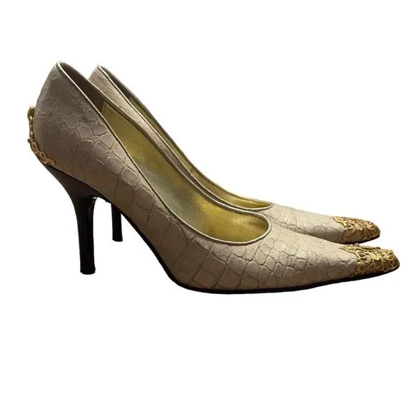 Donald J Pliner Champagne Gator Metallic Pointy Heels Size 6 M