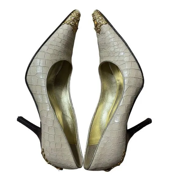 Donald J Pliner Champagne Gator Metallic Pointy Heels Size 6 M