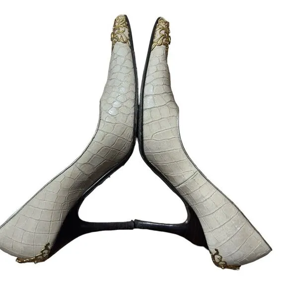 Donald J Pliner Champagne Gator Metallic Pointy Heels Size 6 M