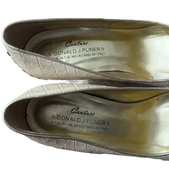 Donald J Pliner Champagne Gator Metallic Pointy Heels Size 6 M