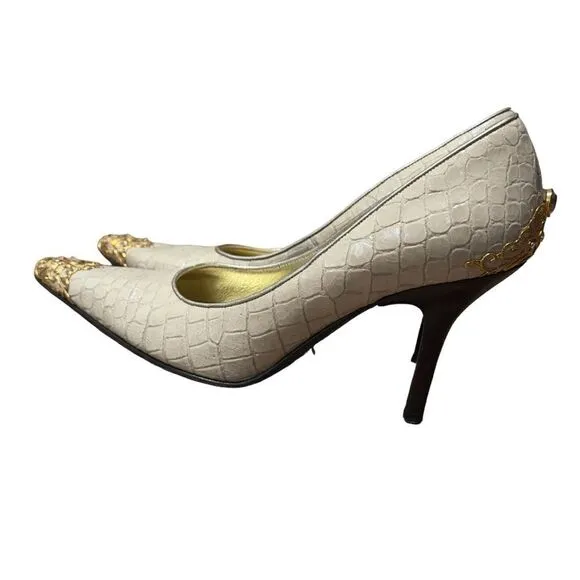 Donald J Pliner Champagne Gator Metallic Pointy Heels Size 6 M