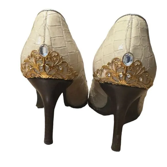Donald J Pliner Champagne Gator Metallic Pointy Heels Size 6 M