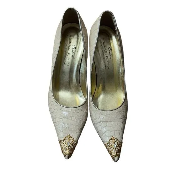 Donald J Pliner Champagne Gator Metallic Pointy Heels Size 6 M