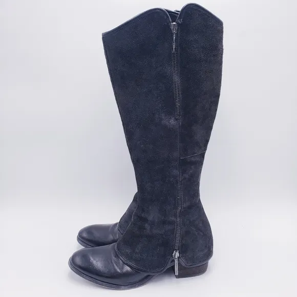 Donald J Pliner DEVI Reverse Calf Leather Boots Black Knee High Size 7.5