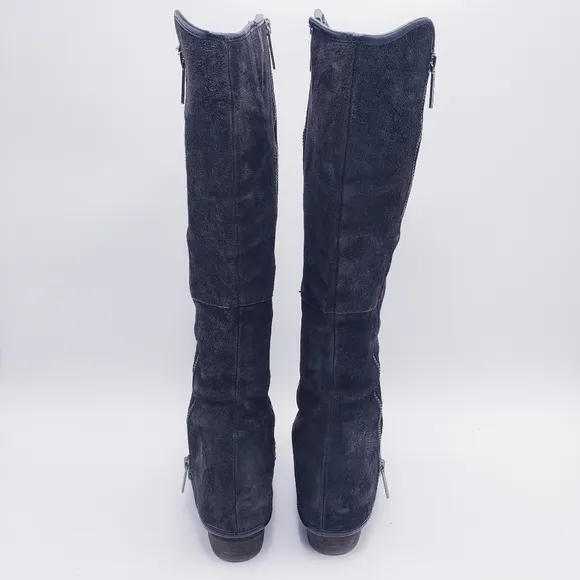 Donald J Pliner DEVI Reverse Calf Leather Boots Black Knee High Size 7.5