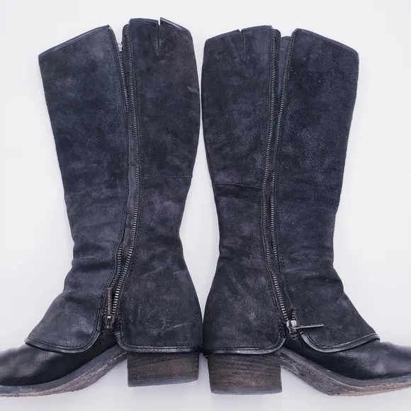 Donald J Pliner DEVI Reverse Calf Leather Boots Black Knee High Size 7.5