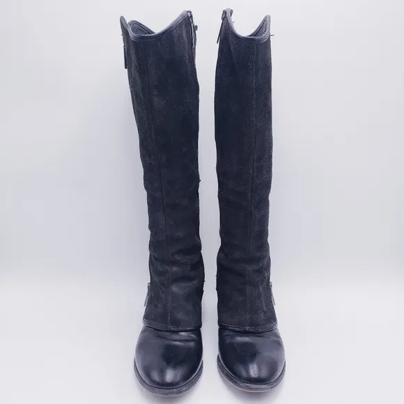 Donald J Pliner DEVI Reverse Calf Leather Boots Black Knee High Size 7.5