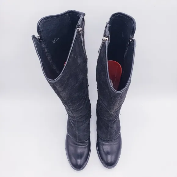Donald J Pliner DEVI Reverse Calf Leather Boots Black Knee High Size 7.5