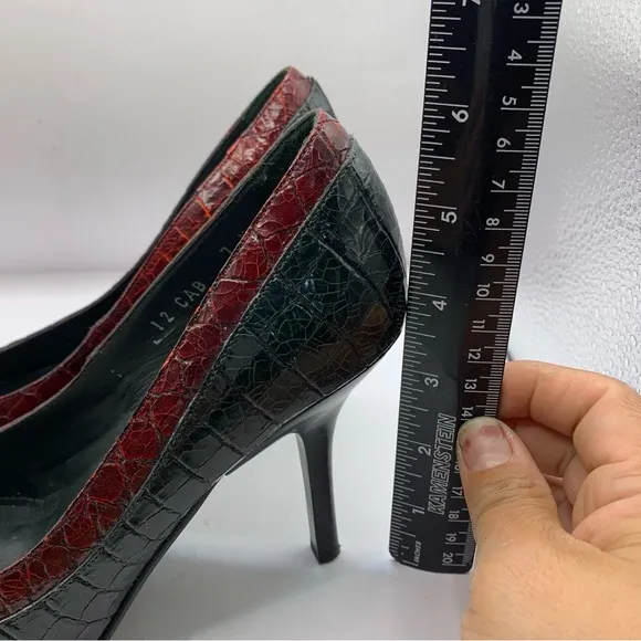 Donald J. Pliner Genuine Crocodile Shoes size 7M heels red black green VTG Y2K