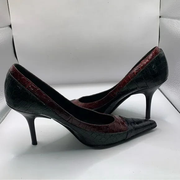 Donald J. Pliner Genuine Crocodile Shoes size 7M heels red black green VTG Y2K