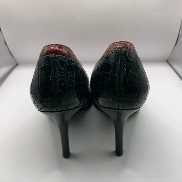 Donald J. Pliner Genuine Crocodile Shoes size 7M heels red black green VTG Y2K