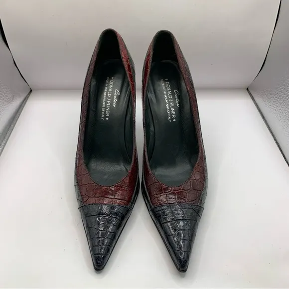 Donald J. Pliner Genuine Crocodile Shoes size 7M heels red black green VTG Y2K