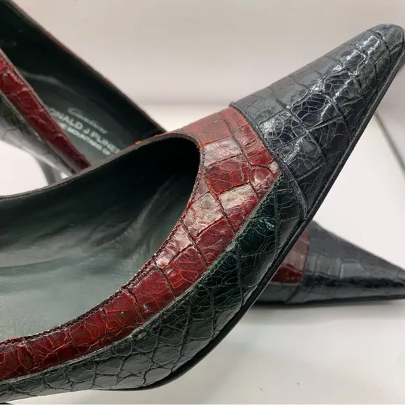 Donald J. Pliner Genuine Crocodile Shoes size 7M heels red black green VTG Y2K