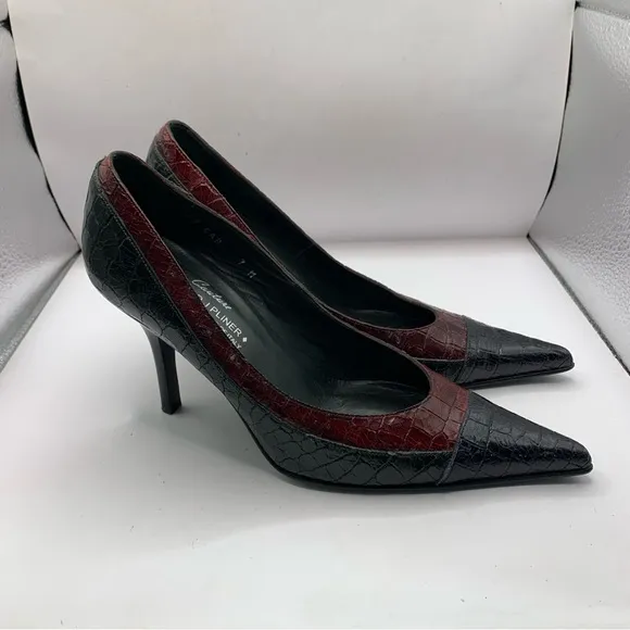 Donald J. Pliner Genuine Crocodile Shoes size 7M heels red black green VTG Y2K