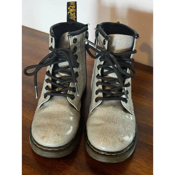 Dr. Martens 1460 J Glitter Silver &amp; Black Lace-Up Boots Youth Size 11 US kids