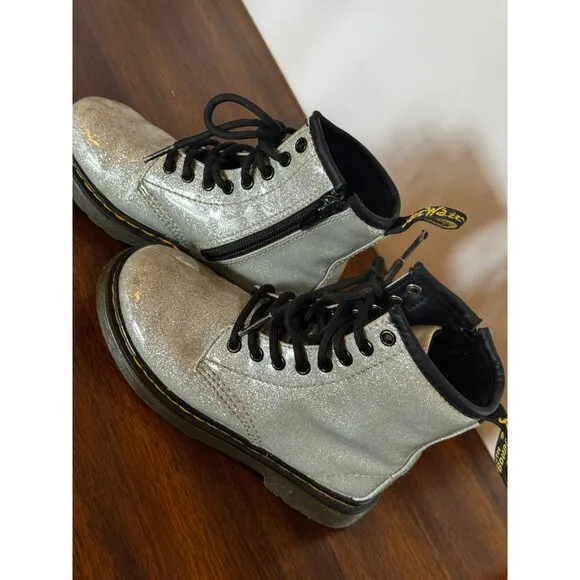Dr. Martens 1460 J Glitter Silver &amp; Black Lace-Up Boots Youth Size 11 US kids
