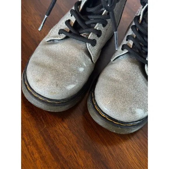 Dr. Martens 1460 J Glitter Silver &amp; Black Lace-Up Boots Youth Size 11 US kids