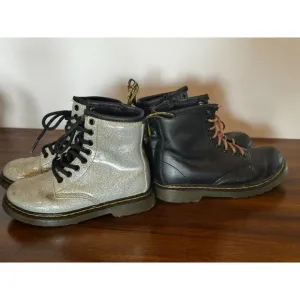 Dr. Martens 1460 J Glitter Silver &amp; Black Lace-Up Boots Youth Size 11 US kids
