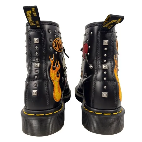 Dr. Martens 1460 Rock &amp; Roll Leather Embellishment Combat Boots Size UK 5 US W7
