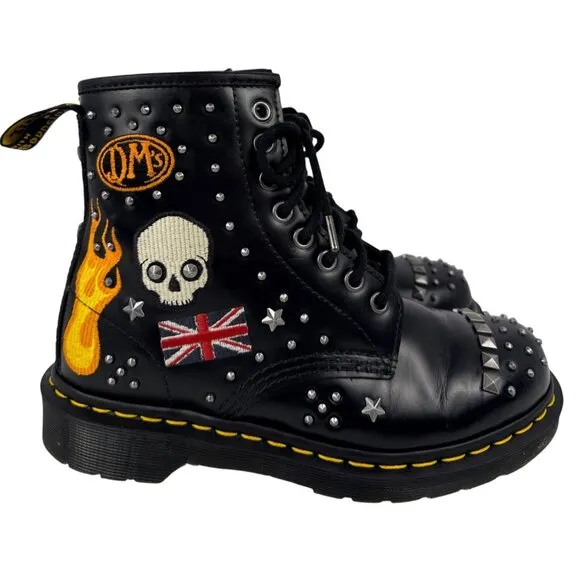 Dr. Martens 1460 Rock &amp; Roll Leather Embellishment Combat Boots Size UK 5 US W7