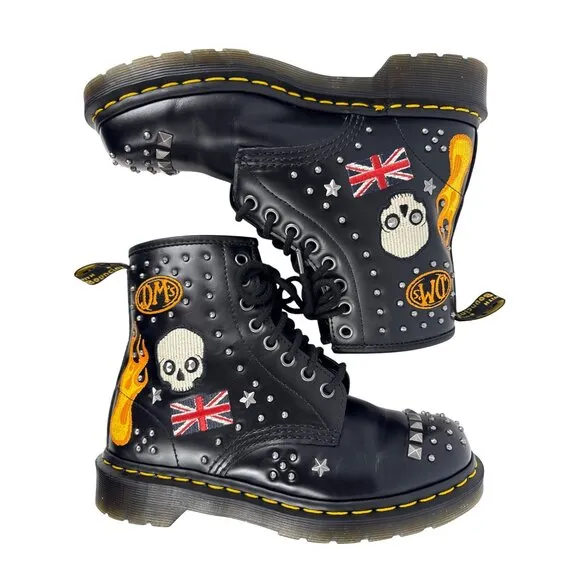 Dr. Martens 1460 Rock &amp; Roll Leather Embellishment Combat Boots Size UK 5 US W7
