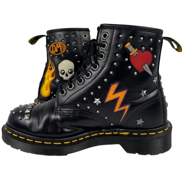 Dr. Martens 1460 Rock &amp; Roll Leather Embellishment Combat Boots Size UK 5 US W7