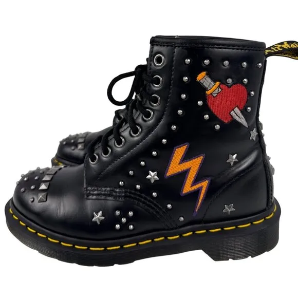 Dr. Martens 1460 Rock &amp; Roll Leather Embellishment Combat Boots Size UK 5 US W7