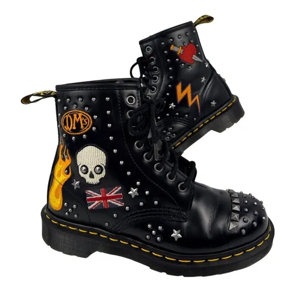 Dr. Martens 1460 Rock &amp; Roll Leather Embellishment Combat Boots Size UK 5 US W7