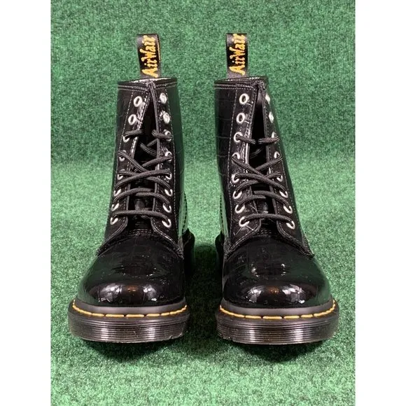 Dr. Martens 1460 W Faux-Croc Embossed‎ Black Ankle Boots Women’s Size 5