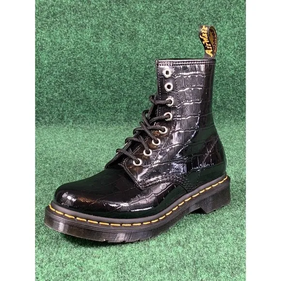 Dr. Martens 1460 W Faux-Croc Embossed‎ Black Ankle Boots Women’s Size 5