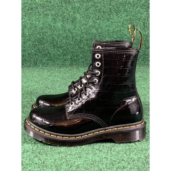 Dr. Martens 1460 W Faux-Croc Embossed‎ Black Ankle Boots Women’s Size 5