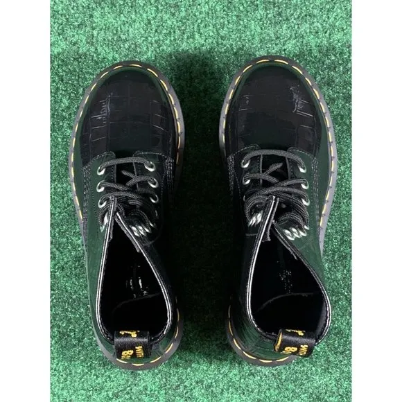 Dr. Martens 1460 W Faux-Croc Embossed‎ Black Ankle Boots Women’s Size 5