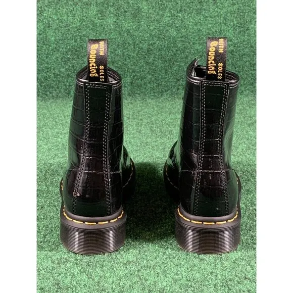 Dr. Martens 1460 W Faux-Croc Embossed‎ Black Ankle Boots Women’s Size 5