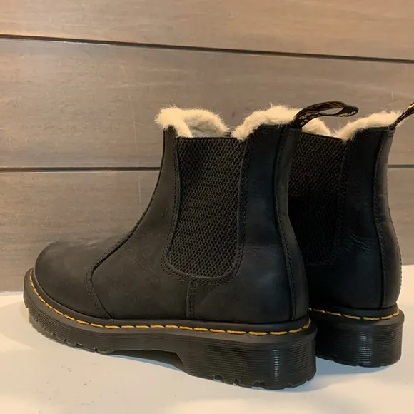 Dr Martens 2976 Faux Fur Lined Platform Chelsea Boots Black Goth Whimsigith Sz 8