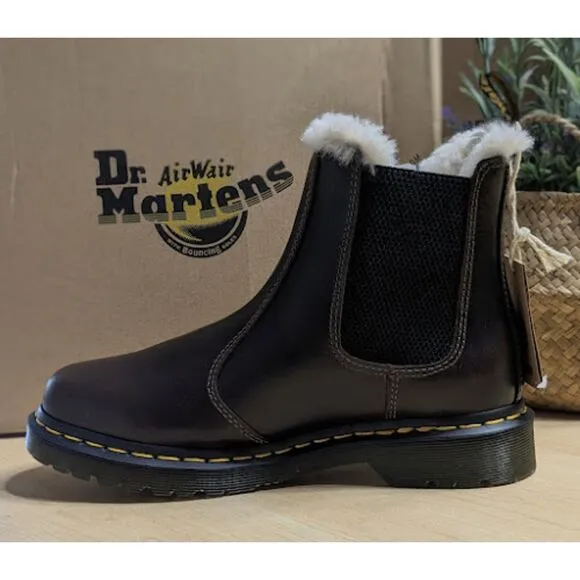 Dr. Martens 2976 Women's Leonore Faux Fur Lined Leather Chelsea Boots UK 6 NWT