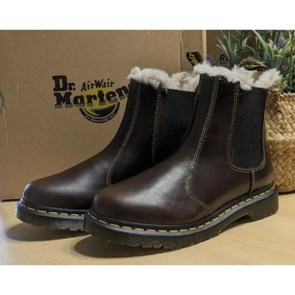 Dr. Martens 2976 Women's Leonore Faux Fur Lined Leather Chelsea Boots UK 6 NWT