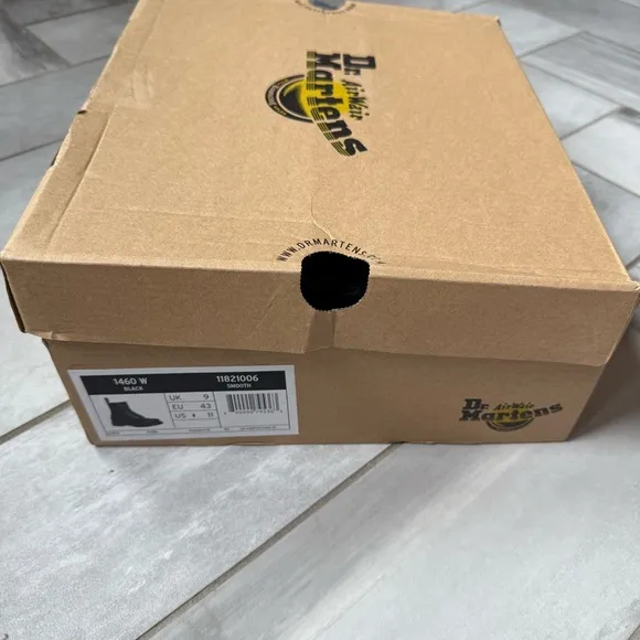 Dr. Martens Black Leather Combat Boots with Yellow Stitching