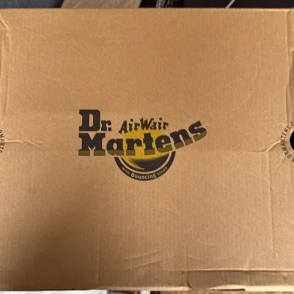 Dr. Martens Black Leather Combat Boots with Yellow Stitching