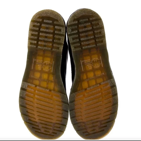 Dr. Martens Black Leather Combat Boots with Yellow Stitching