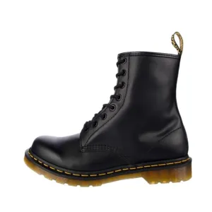 Dr. Martens Black Leather Combat Boots with Yellow Stitching