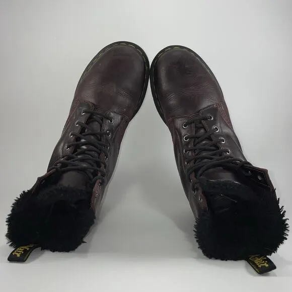 Dr Martens Docs 1460 Serena Combat Boots Women Size 10 Faux Fur Lined Burgundy