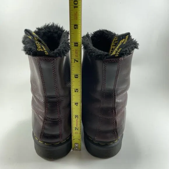 Dr Martens Docs 1460 Serena Combat Boots Women Size 10 Faux Fur Lined Burgundy