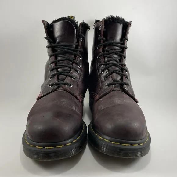 Dr Martens Docs 1460 Serena Combat Boots Women Size 10 Faux Fur Lined Burgundy