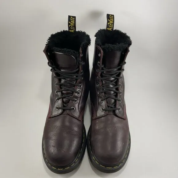 Dr Martens Docs 1460 Serena Combat Boots Women Size 10 Faux Fur Lined Burgundy