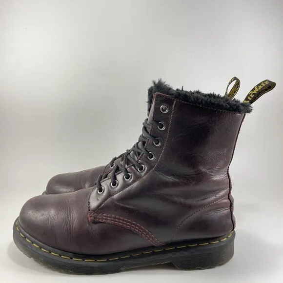 Dr Martens Docs 1460 Serena Combat Boots Women Size 10 Faux Fur Lined Burgundy