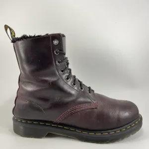 Dr Martens Docs 1460 Serena Combat Boots Women Size 10 Faux Fur Lined Burgundy